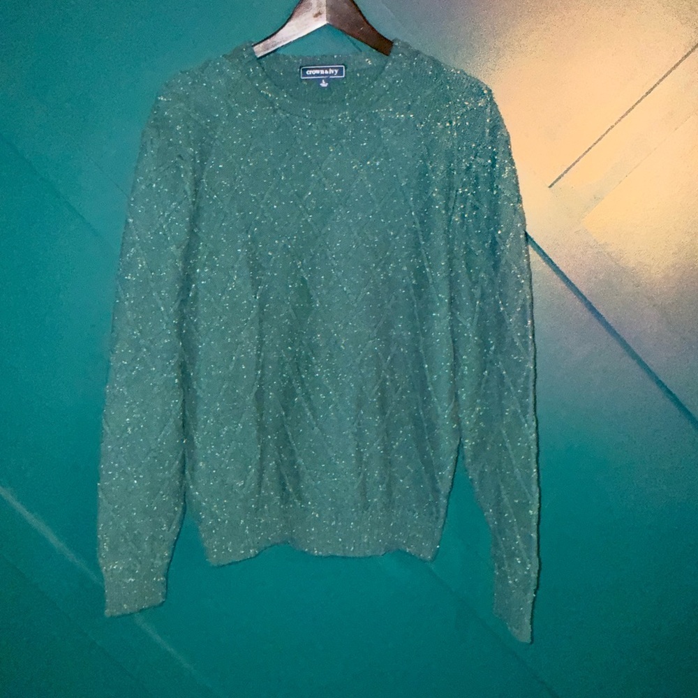 crown & ivy Green Speckled Cable Knit Sweater